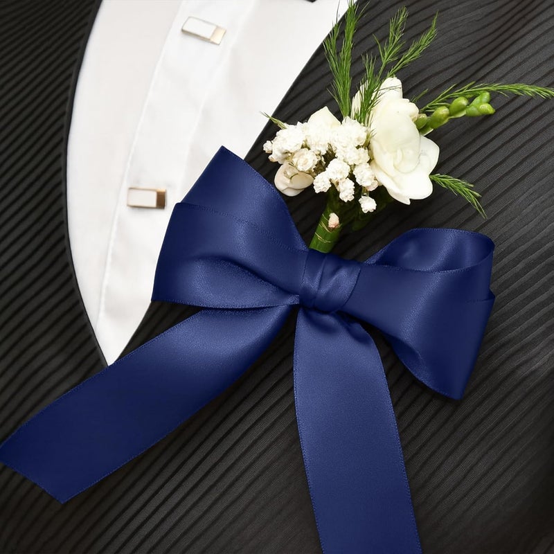 Fullive 1 1/2 Inch Navy Blue Ribbon, 30 Yards Navy Blue Ribbons for Crafts, Polyester Ribbon for Gift Wrapping for Birthday Graduate Christmas Decorations DIY Bows Wrapping Bouquet Floral Arrangements - Image 5